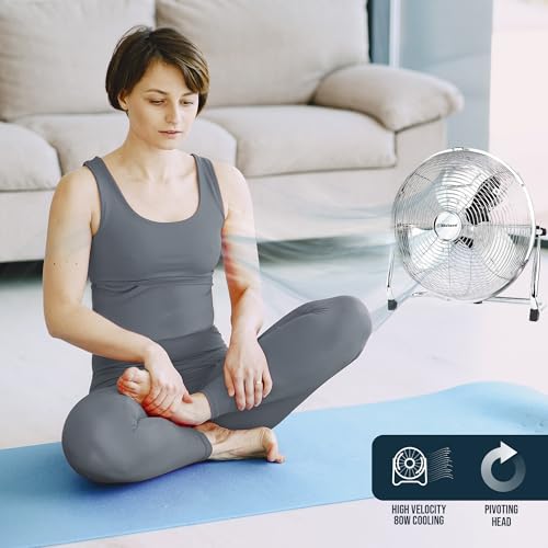 Belaco 12” Metal Floor Fan, High Velocity Chrome Freestanding Cooling Fan, 3 Speed Air Circulator for Home, Office, Gym, Garage, Warehouse & Commercial Spaces, High Airflow BELF-30