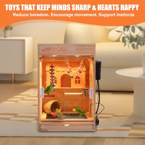 Large Bird Cage with Heater and Thermosta, Bird House Incubator, Bird Nesting Box, Birdcage Accessories, Wooden Birdhouse kit for Parrot Parakeet Cockatiel Lovebirds Budgie Finch Parrotlets Canary by WoColorAB - Image 5