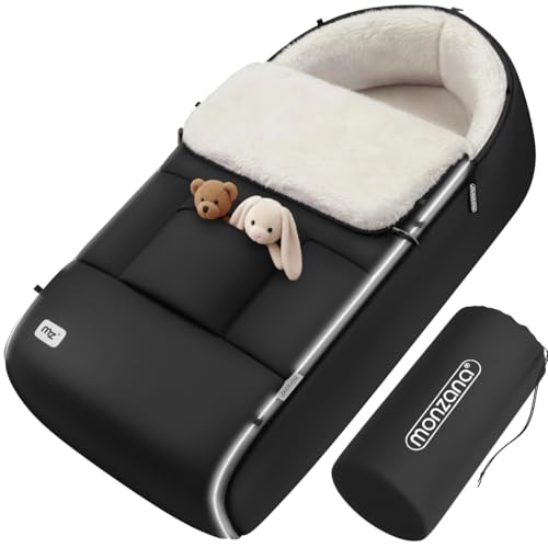 MONZANA® Fußsack für Kinderwagen Baby Winter mit Reflektoren Reißverschluss Waschbar Buggy Babyschale Kuschelig Thermo-Fleece Grau