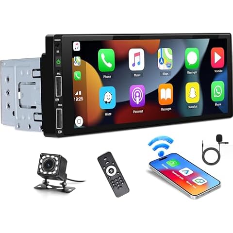 UNITOPSCI Single Din Touchscreen Car Stereo with Wireless Apple CarPlay Android Auto Bluetooth 6.86 Inch HD Mirror Link Car MP5 Player FM Radio Dual USB Fast Charge Media Player + Backup Camera Cover