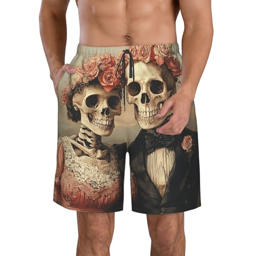 Men's Swim Trunks Quick Dry Board Shorts Beach Bathing Suits - Skull Couple Vintage