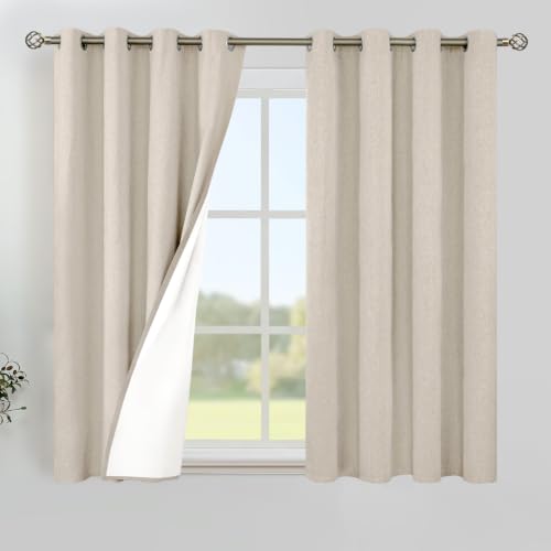 Image of YoungsTex Oatmeal Linen 100% Blackout Curtains 54 Inch Length for Bedroom | Short Thermal Insulated Drapes with Grommet Room Darkening for Living Room Windows, 2 Panels, 52 X 54 Inch