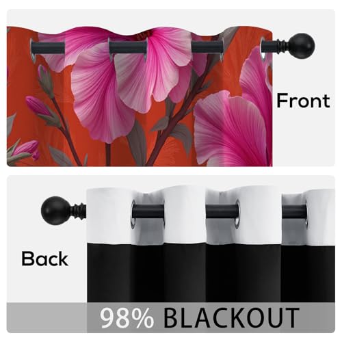 Rideau fleur rouge clair isolant thermique et occultant 3D - 6