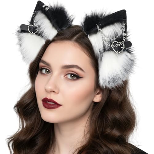 Serre-tête oreilles de renard blanc en peluche avec armature métallique pour cosplay