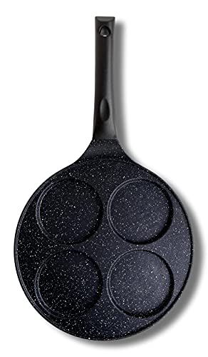 Cflagrant® France 🇫🇷 Poêle à Pancakes 🥞 26cm Façon Pierre Tous Feux Dont Induction sans PFOA Cuisson sans Matière Grasse Revêtement Antiadhésif (Noir 4 Grands Pancakes) Cover