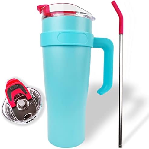 BAYINTNAL 40 oz Travel Coffee Mug Stainless Steel Tumbler with Big Handle Keep Drinks Cold for 24 Hours Large Vacuum Insulated Travel Cup with Handle & Straw(Green)