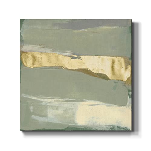Renditions Gallery Abstract Art Pictures for Home Decor Misty Sage & Gold Swipe Landscape Wall Hanging Canvas Paintings & Prints for Dining Living Room Office Walls - 24"X24" LT509