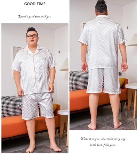 Generic Mens Silk Satin Pajamas Set Plus size Short Sleeve Top and Shorts Pjs set Button Down Sleepwear Loungewear2