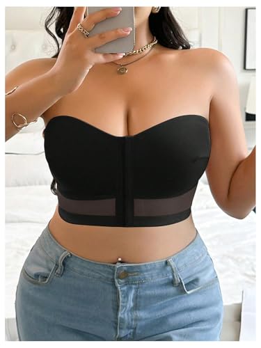 Image of MakeMeChic Women's Plus Size Strapless Bras Front Closure Half Push Up Bra Bandeau Wireless Bralette for Large Bust