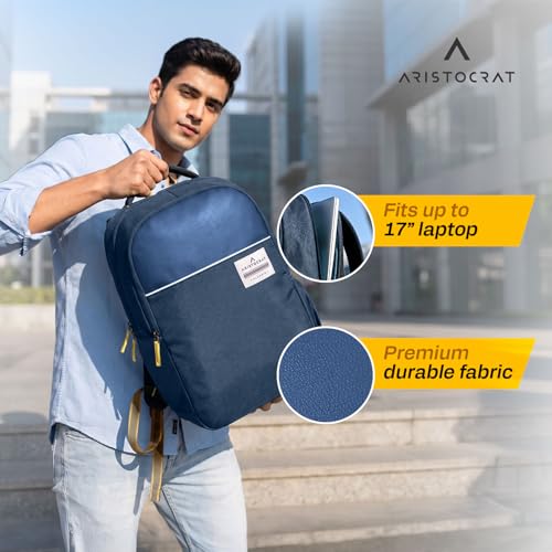 Image of Aristocrat Lava 17 Inch Compatible Laptop Backpack 25L | Premium Durable Fabric | 2 Compartments with Side Bottle Pocket | Padded Backpanel | Office & Travel Backpack for Men & Women