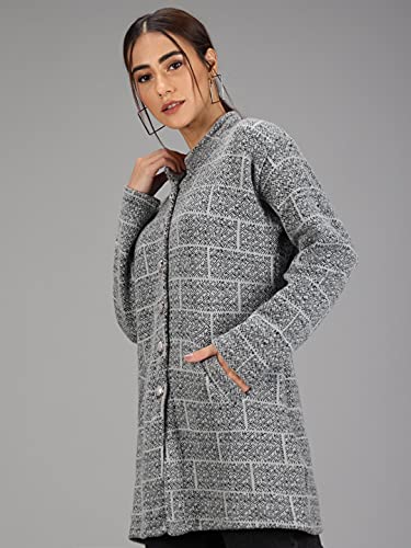 Image of eKools Women's Ladies Winterwear Woolen Banded Collar Multicolor Cardigans Sweaters