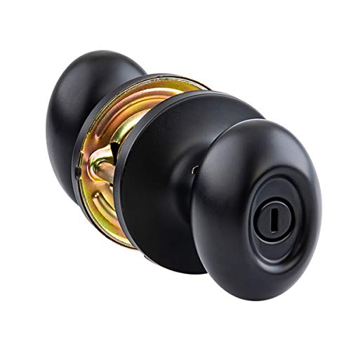 AmazonBasics Bedroom/Bathroom Door Knob With Lock, Oval Egg, Matte Black