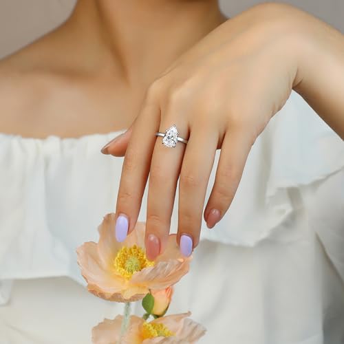 925 Sterling Silver Engagement Rings for Women Pear Cut Cubic Zirconia Wedding Promise Rings for Her Size 4-12.54
