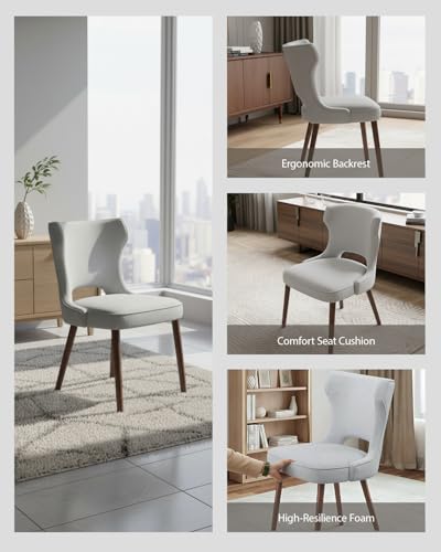 Image of Wooden Dining Chairs Set of 4, Farmhouse Dining Room Chairs with Solid Wood Legs, Mid Century Fabric Kitchen Chairs, Upholstered Chair for Restaurant & Cafe- Light Gray