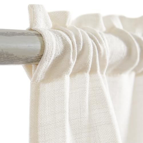 TOPICK Scheibengardinen Cream Weiß Leinenoptik Bistrogardine für Wohnzimmer Küche Fenster Lichtdurchlässig Küchenvorhänge Kurz Gardinen Moderne Landhaus Scheibengardinen Tunnelzug 2er Set 65x60 cm