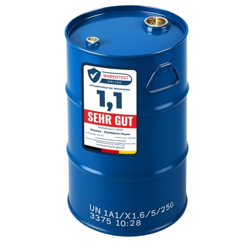 plasteo® Tonneau en acier de 30 litres - Bleu - Homologation ONU - Fabriqué en Allemagne - Stockage et rangement - Robuste et stable - Fermeture hermétique