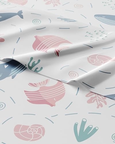 Image of Kids Full Fish & Whales Bed Sheets - 4 Piece Kids Fish & Whales Sheet Set | Fish & Whales Themed Bedding, Ultra-Soft, Cute & Cozy, Breathable & Machine Washable, Bed Set for Boys, Girls & Teens, Comfy
