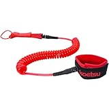 KOETSU プレミアムストレッチ SUP アンクルセーフティロープ 10フィート ウレタンコードと快適な7mm厚レッグロープ ロングボード、スタンドアップパドルボード、SUP交換用レッグロープ(赤)