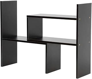 Estantería de madera ajustable para oficina en casa, estantería de escritorio expandible con estante de exhibición de bricolaje, estante independiente para almacenamiento de libros en color negro