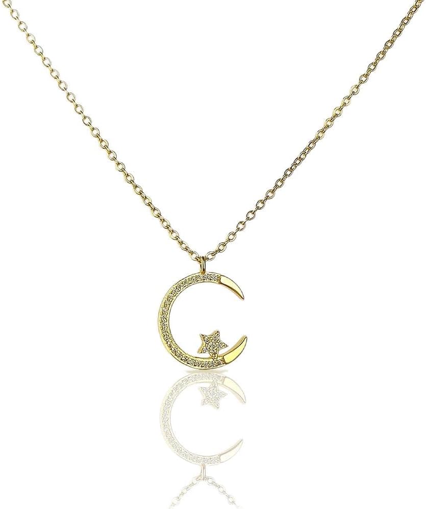 Classic Everyday Pendant Necklace, 14K Gold Plated Cross, Icy Star & Moon, or Minimalist Black Heart, High-Value Jewelry Gift for Women. Birthday, Anniversary, Vanlentine's Day Gift.