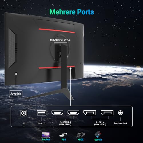 Monitor Gaming 32 Pollici Curvo, 180Hz, 2K QHD 2560 x 1440p Schermo PC, 1ms, 1500R VA, HDR10, 125% sRGB, FreeSync & G-Sync, Inclinazione Regolabile, DP1.4 165Hz, HDMI2.0 144Hz, H32S17 - Monitor - Immagine 7