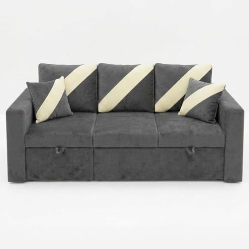 Image of FURNY Trivia 4 Seater LHS Lounger Sofa Cum Bed (Dark Gray) with Pull-Out Function | Luxury Velvet Suede Finish | Durable Comfort | Ideal for Living Room