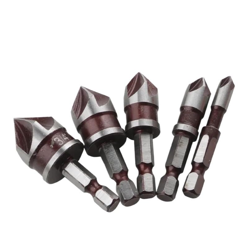 Juego de brocas avellanadoras 5 uds., 1/4 ", 3/8", 1/2, 5/8", 3/4, desbarbado avellanadas con vástago hexagonal for madera, Metal y plástico