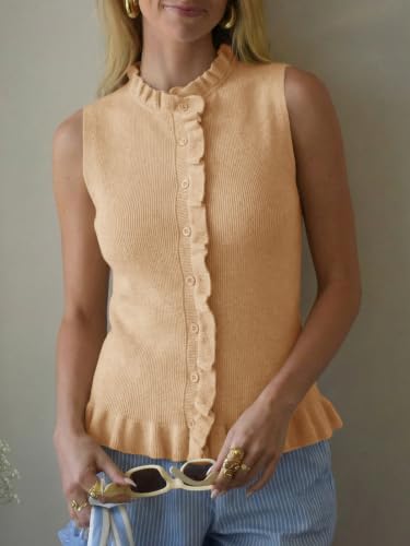 Image of Saodimallsu Womens Sleeveless Sweater Vest Summer Ruffle Tank Tops