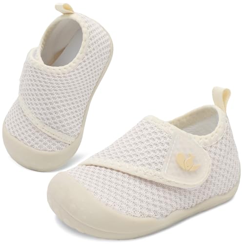 FEETCITY Infant Sneakers Baby Girls Walker Shoes Wide Baby Barefoot Shoes Slip On Infant Crib Shoe Lightweight Beige