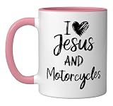 I Love Jesus And Motorcycles Christian Religious Motorcycles Ceramic Mug, Pink/White