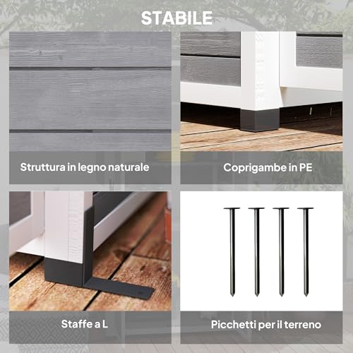 Outsunny Capanno Porta Attrezzi Da Giardino In Legno Di Abete Con 2 Finestre E Ripiani Regolabili, Casetta Attrezzi Giardino Bloccabile, Tetto Spiovente Per Patio Terrazza, 91X69X192Cm, Grigio Chiaro - 6