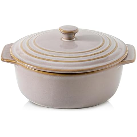 HVH Ceramic Casserole Dish with Lid Oven Safe, 2 Quart Round Casserole Dish Set, 9 Inches Round Baking Dish with Lid Oven Safe, Deep Casserole Dishes for Oven with Lids for Dinner Party (Sand Color) Cover