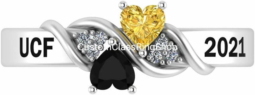 Customized 2 heart Sterling Silver Girl Women Class Ring High School College University 2022 2023 2024 2025 senior junior Custom Anillo personalizado Graduation Gift Fully Personalized for her