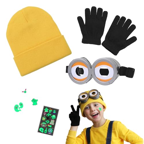 [GOKEI] ハロウィン ミニオン コスプレ 子供 【黄色いニット帽 ゴーグル 手袋 3点セット】 ミニオンズ 仮装 キッズ コスチューム ミニオン用 子ども 男の子 女の子 クリスマス パーティー イベント C.目ありタイプ 1セットのサムネイル