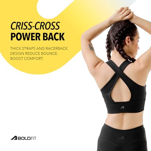 Image of Boldfit Sports Bra for Women,Premium Nylon Blend Padded Gym Bra for Woman with Criss Cross Back & Front Zip,Boldtech Sweat-Wicking,Stretch Fit,Durable & Comfortable Activewear for Gym,Yoga & Training