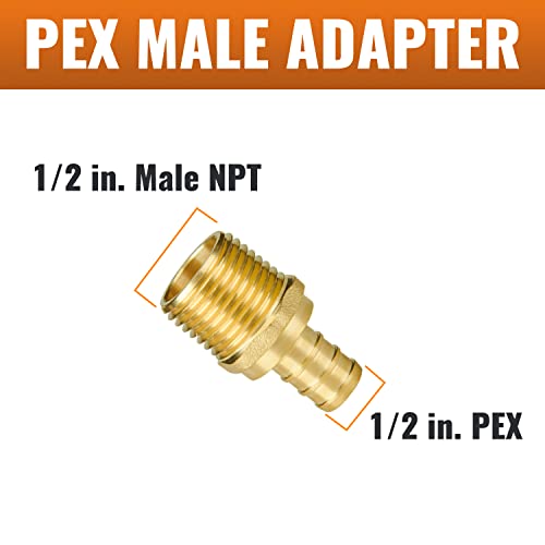 SUNGATOR Pex Fittings 1/2 Inch, 10-Pack 1/2" Pex Male Adapter, 1/2" NPT to 1/2" PEX, No Lead Brass, 1/2 Inch Pex Fittings For Pex Pipe, NSF, UPC Certified by SUNGATOR - Image 2