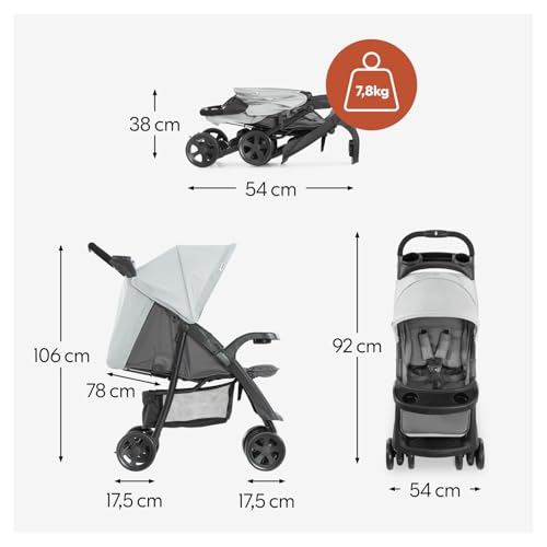hauck Shopper Neo II, Grey - Kinderbuggy mit Liegeposition ab Geburt bis 22 kg, 2x Tablett mit Getränkehalter, Einhändig Klein Zusammenklappbar, Tasche im Verdeck, XL Korb