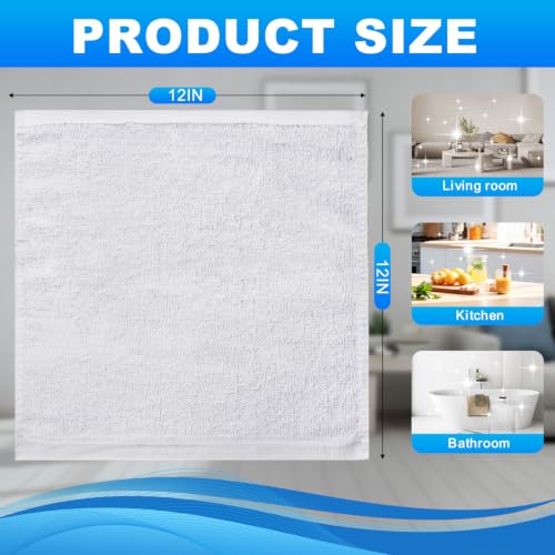 Image of Washcloths Set, 6-Pack Cotton Wash Cloths, 12x12 Inch, White | Highly Absorbent and Soft Feel Fingertip Towels, Machine Washable Washcloths for Bathroom, Gym, Hotel, Spa and Kitchen