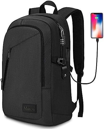 Business Travel Laptop Backpack, Anti Theft Slim Laptop Bag with USB Charging Port for Men and Women, Water Resistant Computer Bag Fits 15.6 Inch Laptop and Notebook (Black)