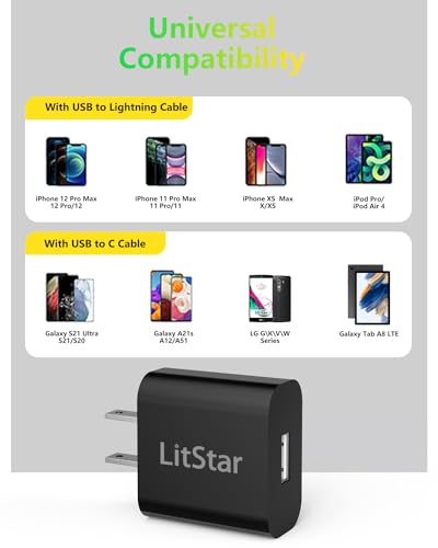 Litstar 18W Usb Wall Charger 5V 3A 2A Power Ac Adapter Universal Travel Charger Usb Plug Block Cell Phone Charger Compatible With Iphone Ipad Google Nexus Samsung Lg Htc Moto And More thumb #5