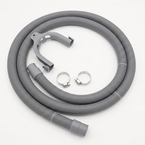 FIXOO PRO - Manguera de Desagüe Universal para Lavadora y Lavavajillas (2 Metros). Kit de Tubo de Extensión con Soporte Curvo en U y 2 Abrazaderas Metálicas. Conexiones Rectas Ø 19/22 mm