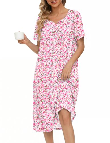 Image of Ekouaer Moo Moos for Women House Dress With Pockets Cotton Nightgowns Short Sleeve Night gowns Embroidered Mumu Dress