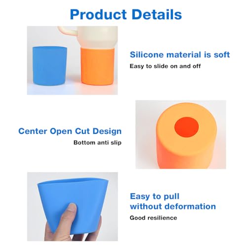 Image of HASTHIP Compatible with Stanley Silicone Cup Bottom Sleeve Holder for 8 cm Dia Drink Cup, Anti-Slip Bottom Base with Center Open Cut Design, 2 Pcs Blue & Orange Protective Silicone Accessory