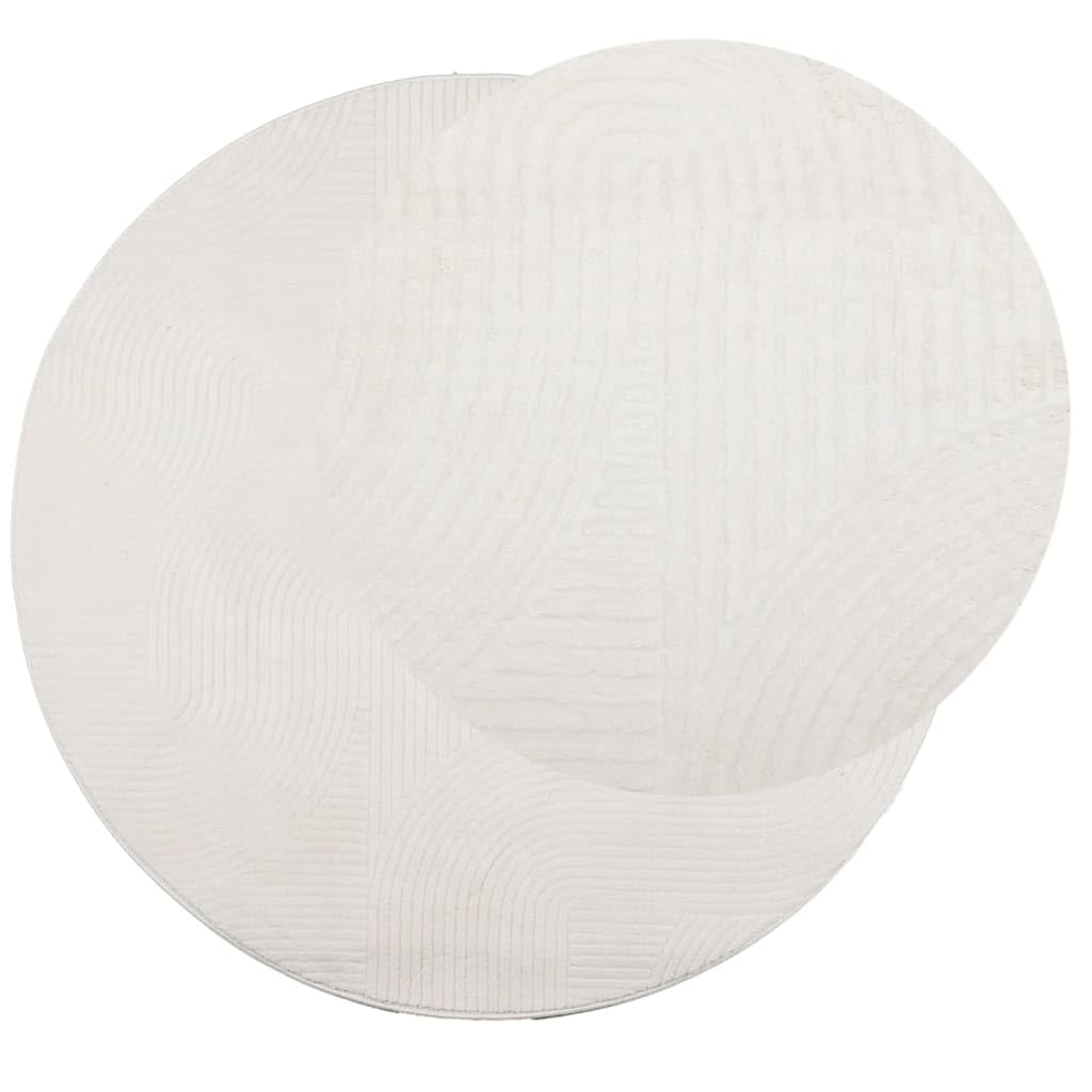 Tapis Rond 200 cm de Salon et Chambre, Tapis Scandinave Crème à Poils Courts Doux, Grand Tapis Géométrique Effet 3D en Polyester pour Décoration Intérieure Chaleureuse
