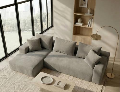 Galyar Sofá Esquinero Modular Forma L Moderno de Espuma Comprimida, Chaiselongue con función Cama, envío Caja Sin Montaje(Pana Gris Claro, Chaiselongue Derecha)