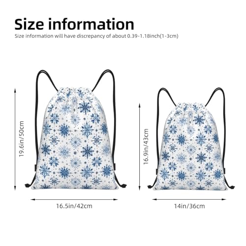 Drawstring Backpack - Blue Snowflakes Print Sports Gym Sackpack String Bag For Women Men, Lightweight Draw String Back Bag For Workout Travel2