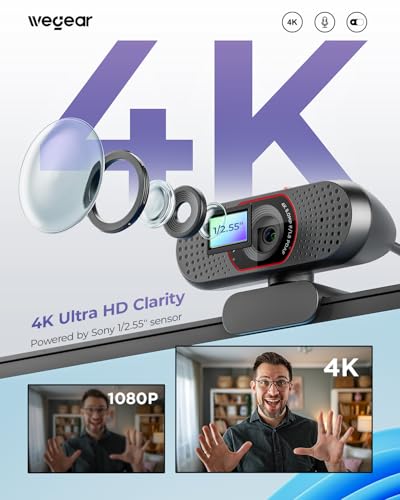 4K WeGear Webcam w/ Sony 1/2.55" Sensor, Autofocus & Dual Noise-Canceling Mics - image 2