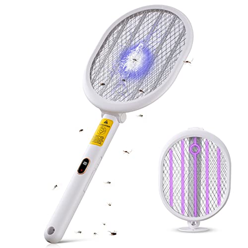 Vezmoc Elektrische Fliegenklatsche Extra Stark 3500V 3 in 1 USB Wiederaufladbar Abnehmbarer Basis mit UV Lichtfalle und Faltbar Elektrische Fliegenfänger für Mücken, Fliegen, Motten Cover