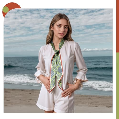 Green Bag Handle Scarf for Handbags Purse Bow Satin Hair Head Silk Neck Scarves Women Western Fashion Accessories Lightweight Summer4