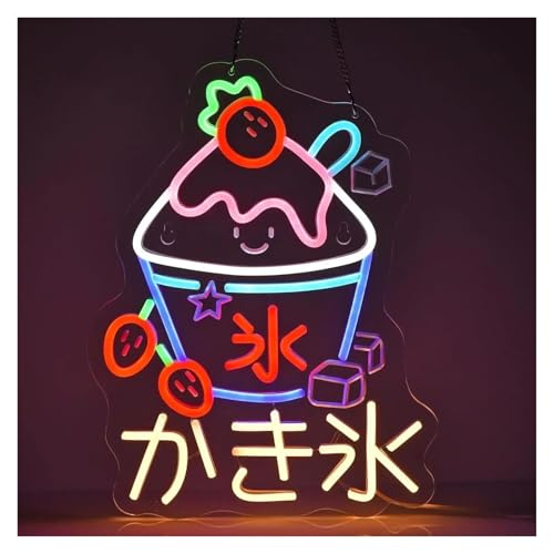 MENGE Lámpara de señalización Letrero De Neón De Hielo Raspado Para Decoración De Pared. Fuente De Alimentación USB Para Decoración De Tiendas De Bebidas 38x29cm